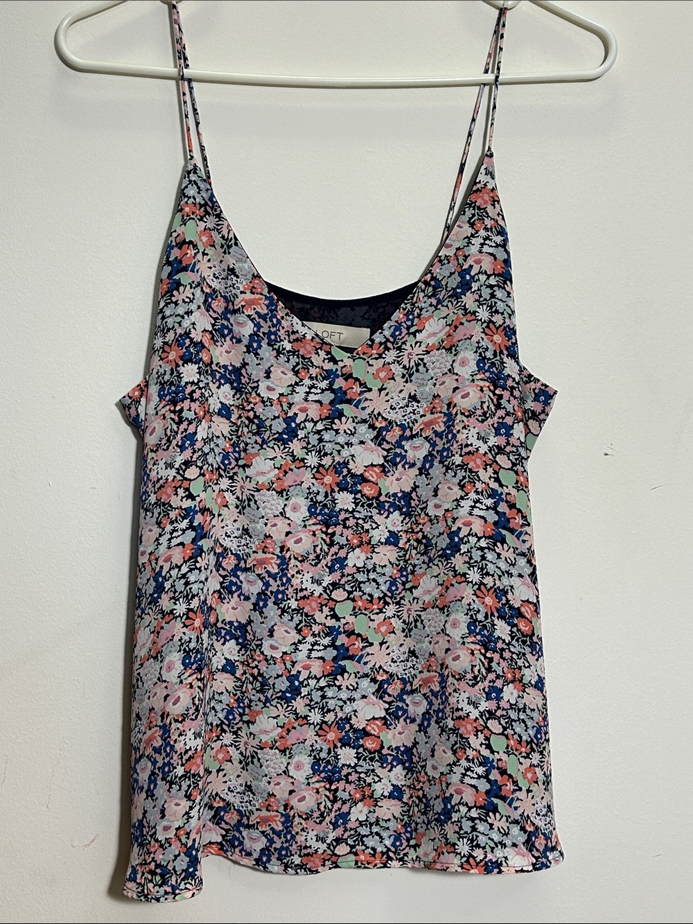 LOFT Navy Floral Spaghetti-Strap Cami with Pink & Coral Accents